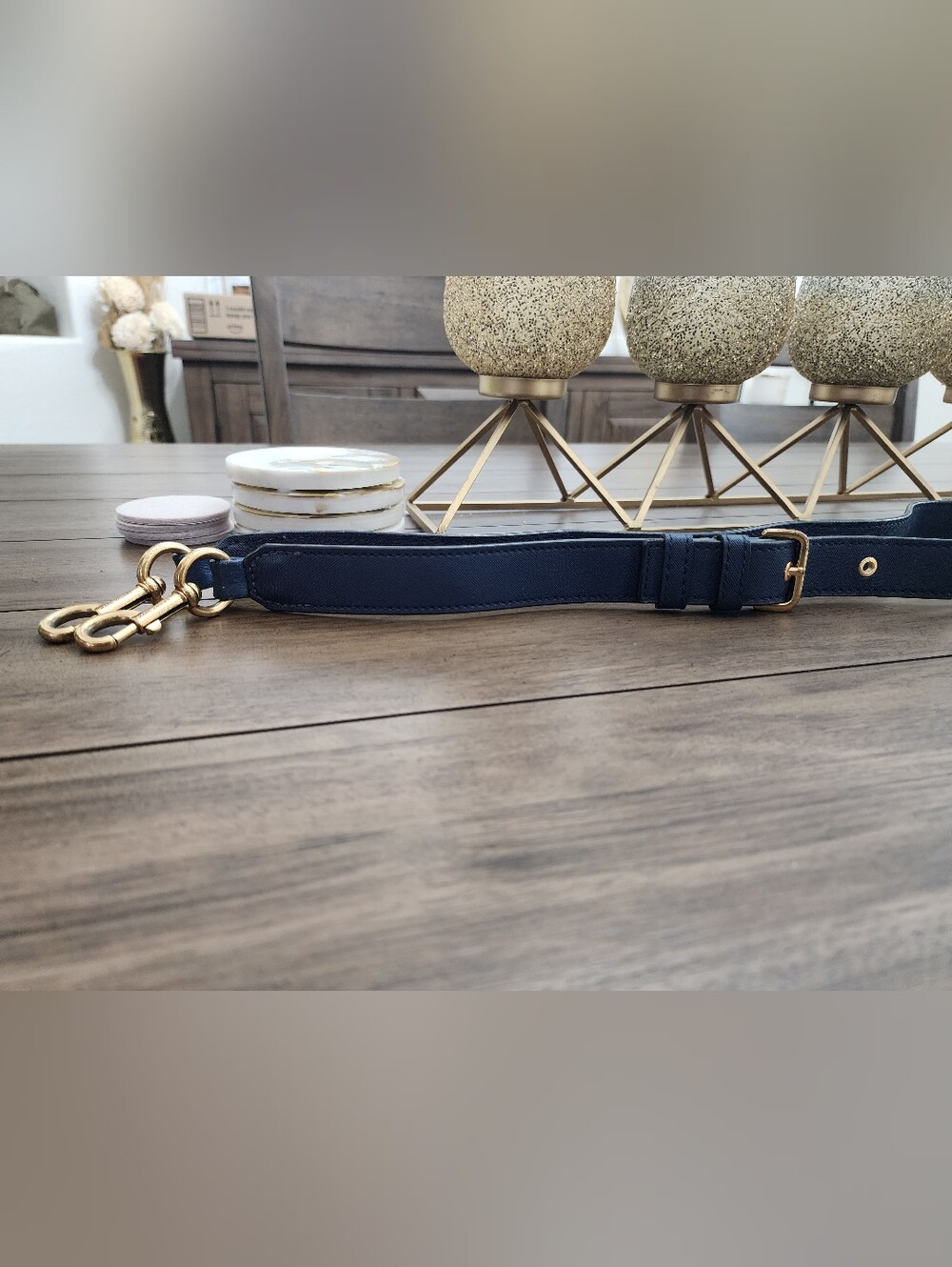 Marc Jacobs Saffiano Navy Leather With Gold Tone Hardware, 50 In At Longest